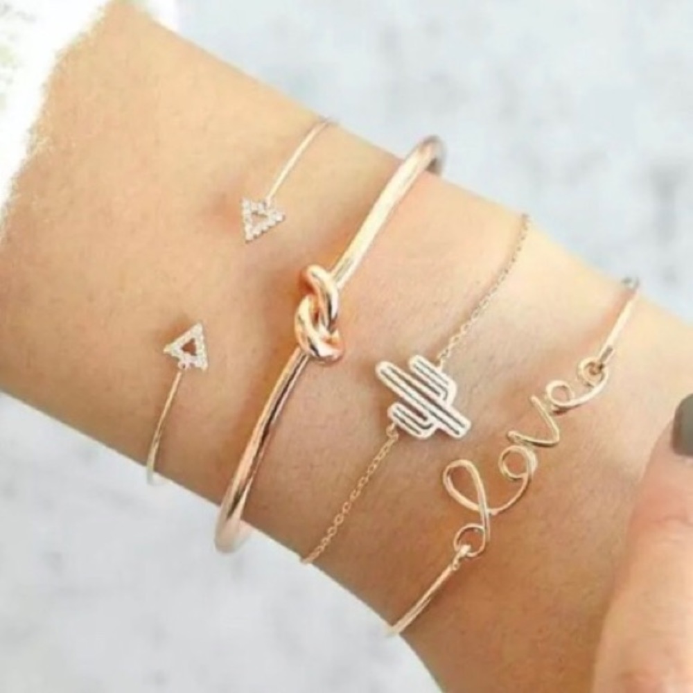 Set of knotted, cactus, triangle love bracelet.